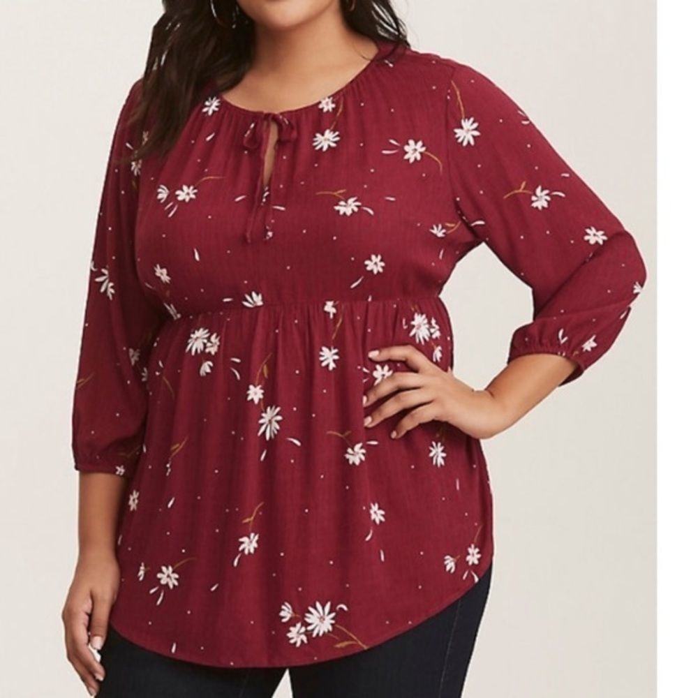 Torrid Burgundy Floral Babydoll Top size 0